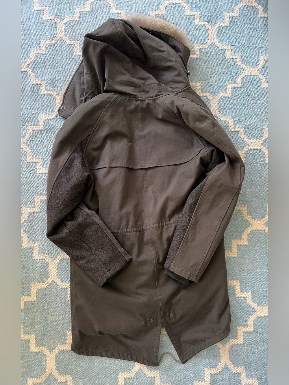 Yves Salomon HOMME Polyester Real Fur Lined Hooded Coat Sz 50 Khaki France - Picture 2 of 12